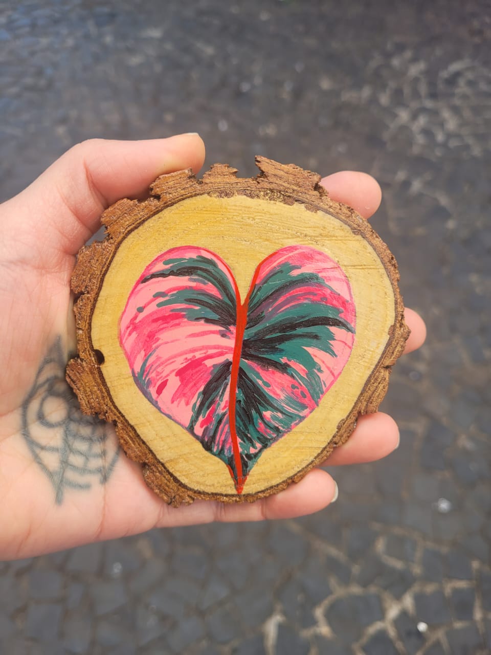 Bolacha de madeira porta copos - Folhagem Tropical